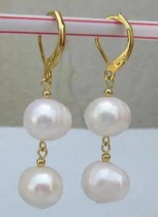 

Free shipping NEW AAA11-10MM WHITE DANGLE PEARL EARRING 14K/20 YELLOW HOOK