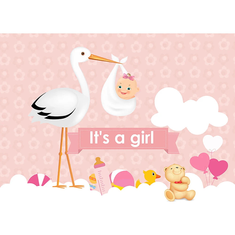 Allenjoy background cartoon white stork pink flower background girl baby newborn cute backdrop photocall photography photophone