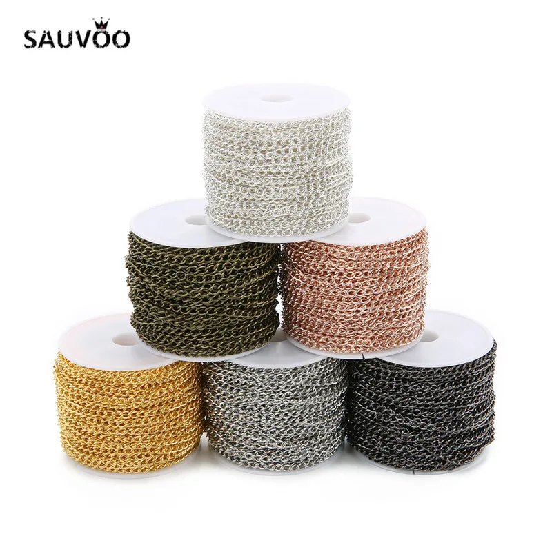 10 jardów / rolka 3x4mm Czarny złoty różowy złoty kolor Rolo Bulk Chain Fit DIY Kobiety Mężczyźni Łańcuch Wisiorek Naszyjnik Biżuteria Znalezienie