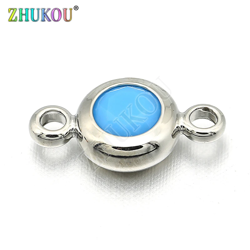 6mm Brass Cubic Zirconia Round Charms Connectors for DIY Jewelry Findings, Mixed Color, Hole: 1.5mm, Model:VS233