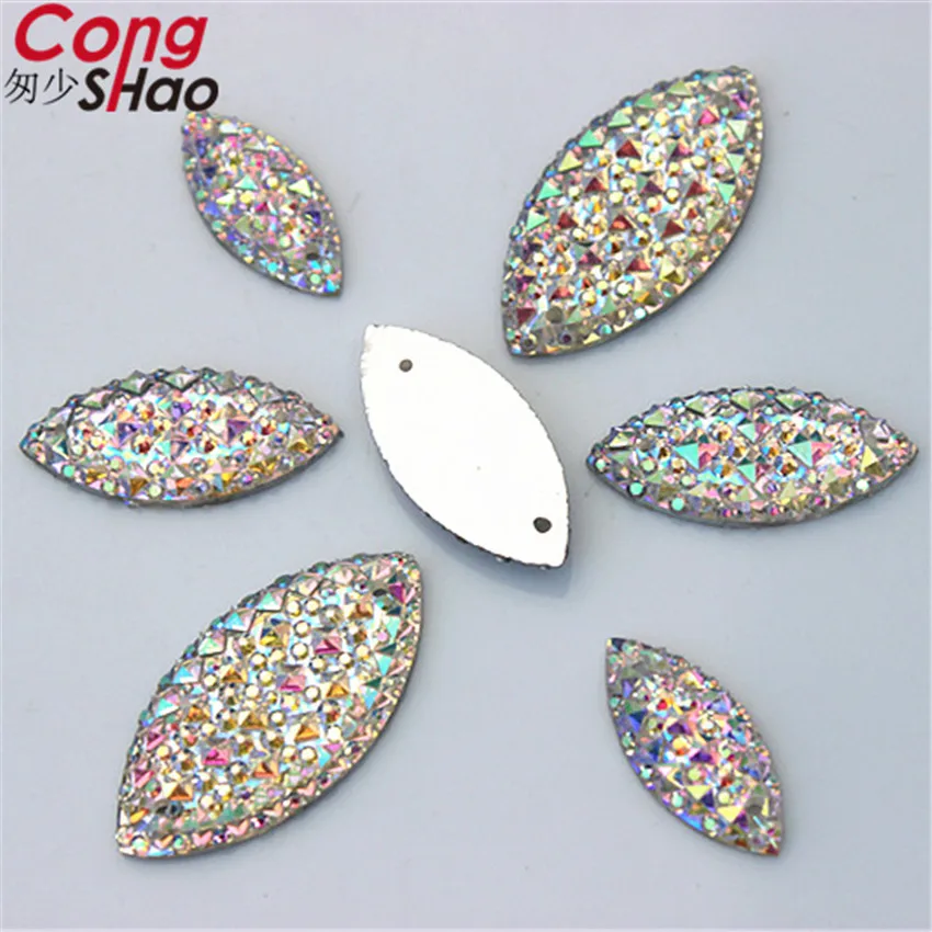 Cong Shao 9*20/11*24/15*29mm Marquise Shine Crystal AB Color Silver Base Sew On Rhinestone Sew On Stones Buttons Garment WC42