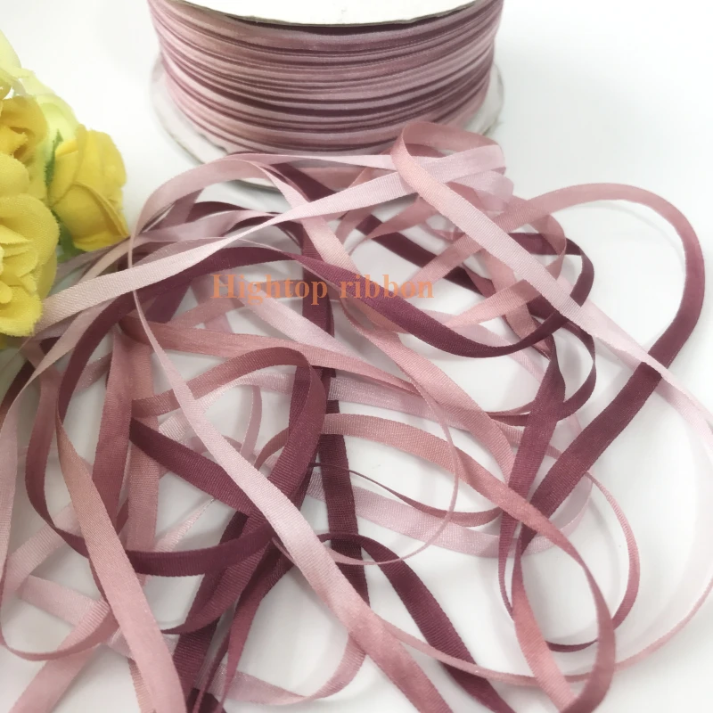 4mm red variegated color 100% pure silk woven double face silk ribbons for embroidery and handcraft project,gift packing