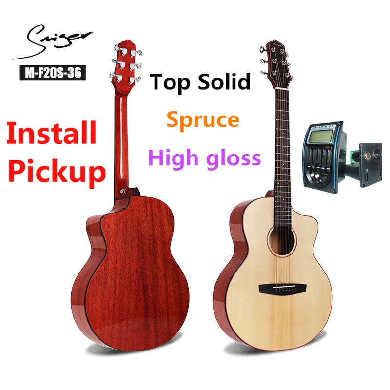 

Travel Guitar Acoustic Solid Spruce Electric Steel-String 36 Inches Mini Guitarra 6 Strings Folk Pop Pickup High Gloss Mahogany