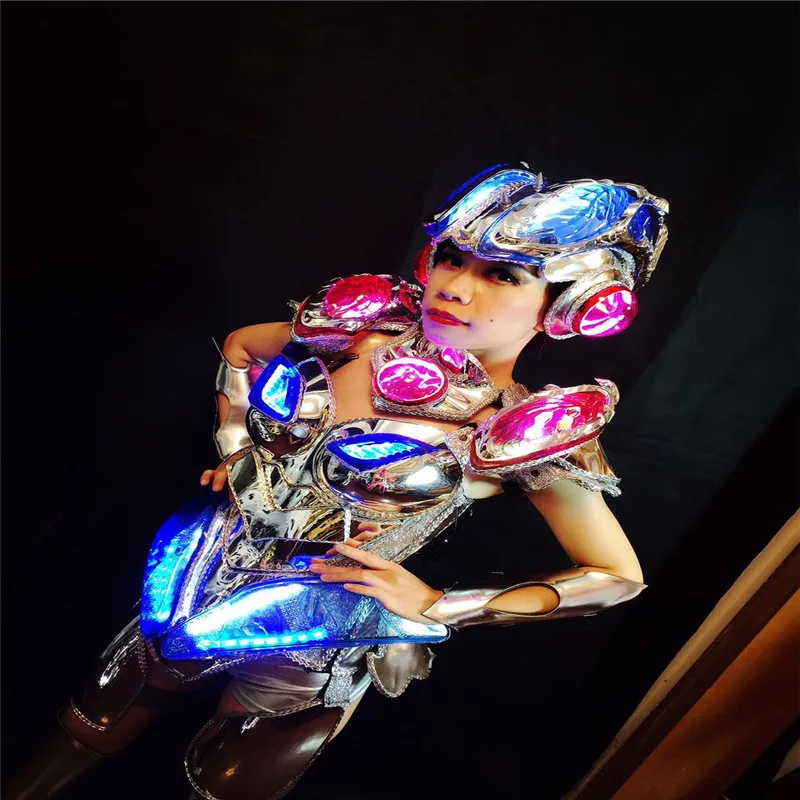 MD09-1 Colorful led light costumes bar model singer stage show wears women dresses LED helmet bra cosplay dj clothes luminous