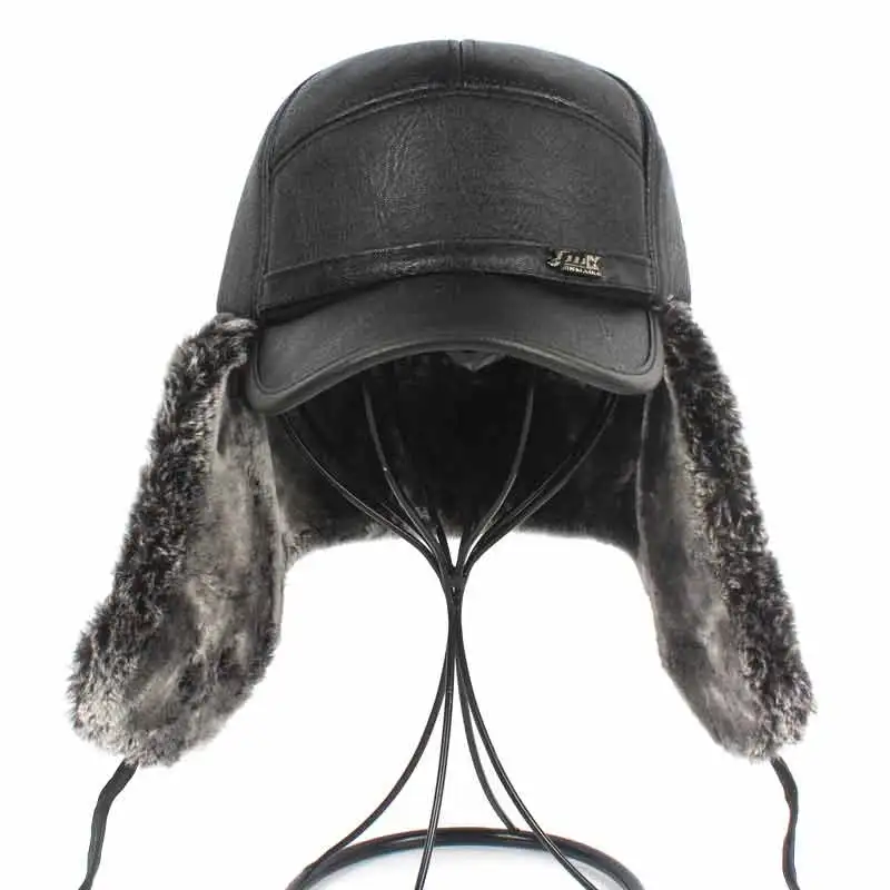 Men Earflap Winter Hat Thick Faux Fur Bomber Hat for Russian Cold Weather Black Grey In Stock