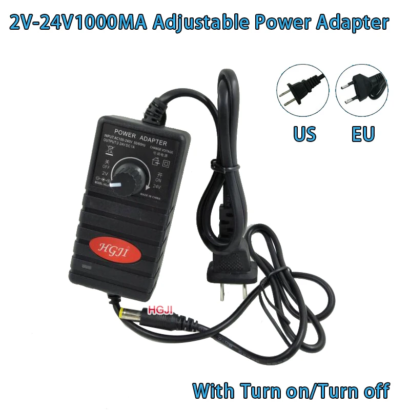 Adjustable Power Adaptor 2V-24V1A 1.8v2.2v 3.8v5v 6v 7v 8v 13v 16 17v18v 20v 22v 24v adjustable adapter for speed controller fan