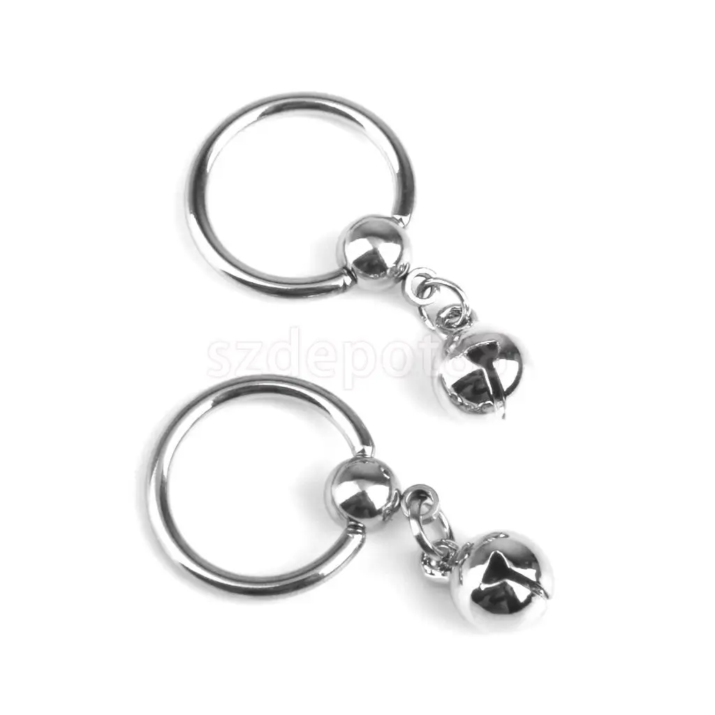 1 Pair 14G Stainless Steel Bell Charm Pendant Nipple Ring Body Piercing
