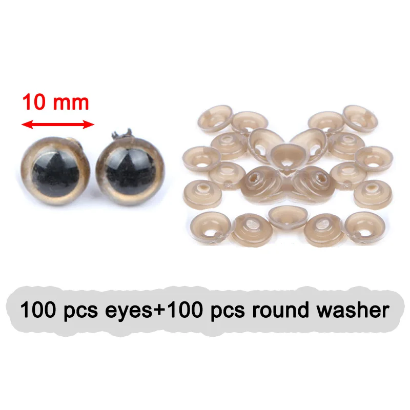 100PCS Colorful 10mm Plastic Safety DIY Doll Toy Eyes For Animal Puppet Crafts Amigurumi Bear Dolls Accessories with Washers