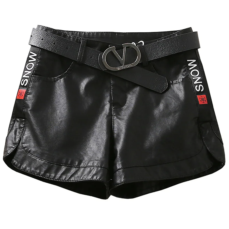 

women's shorts women's shorts PU leather mid waist shorts letter print casual loose shorts