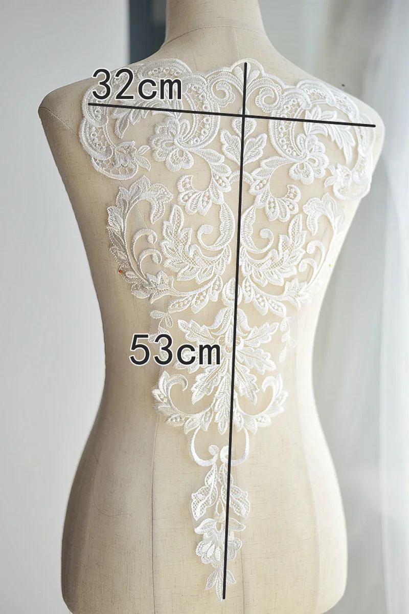 Applique per abito da sposa 3D con perline fatte a mano in pizzo francese, copricapo da sposa fai da te, colletto in pizzo bianco avorio, toppa in