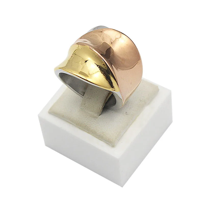 Stainless Steel Rings for Women Size 6, 7, 8, 9  Gold/Rose Gold Silver Color 3 color Mix Big Irregular Bague Jewelry