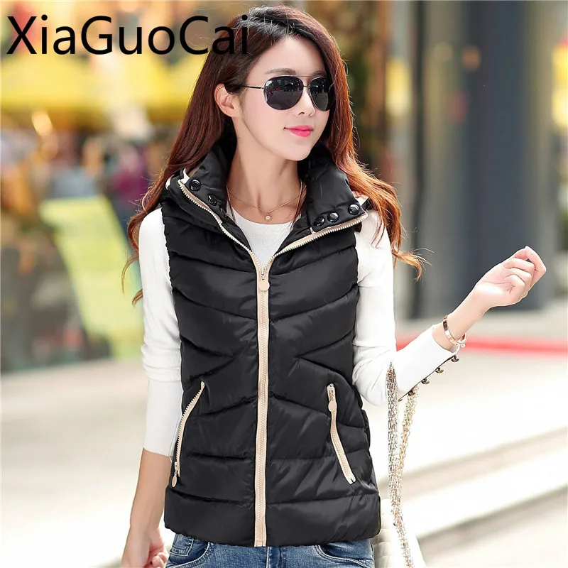 

2018 Fashion Zipper Winter Women Vest Short Sleeve Pockets Female Coats Hooded Maga OL Winter Coats Drop Shipping Lu4 35