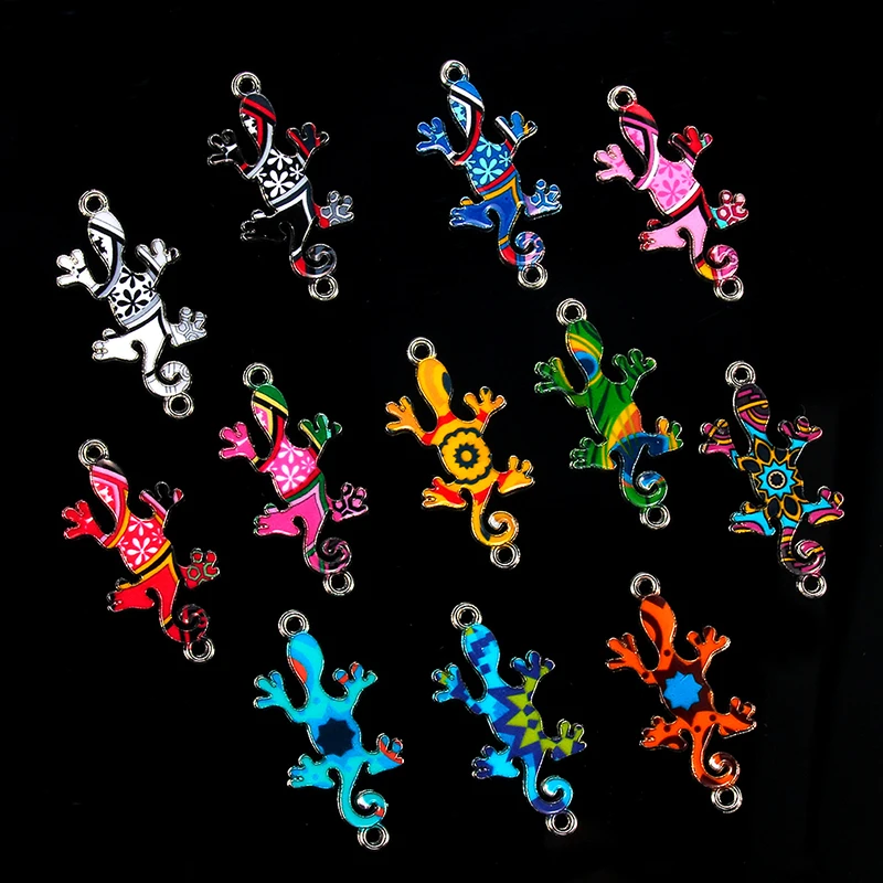 10pcs Colorful Random Lizard Enamel Alloy Connectors Bracelets Charms For Necklace Accessories DIY Fashion Jewelry Finding