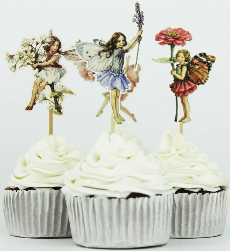 

7200pcs/lot Flower Fairy Angel Cupcake Toppers Picks Insert Cards for Kitchen Baking Birthday Party Decorations Cute Gifts