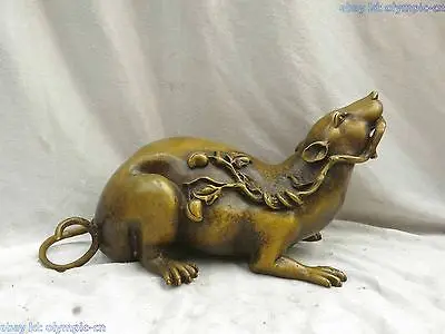 

China brass copper arabesquitic beautiful lucky money mouse Sculpture Statue