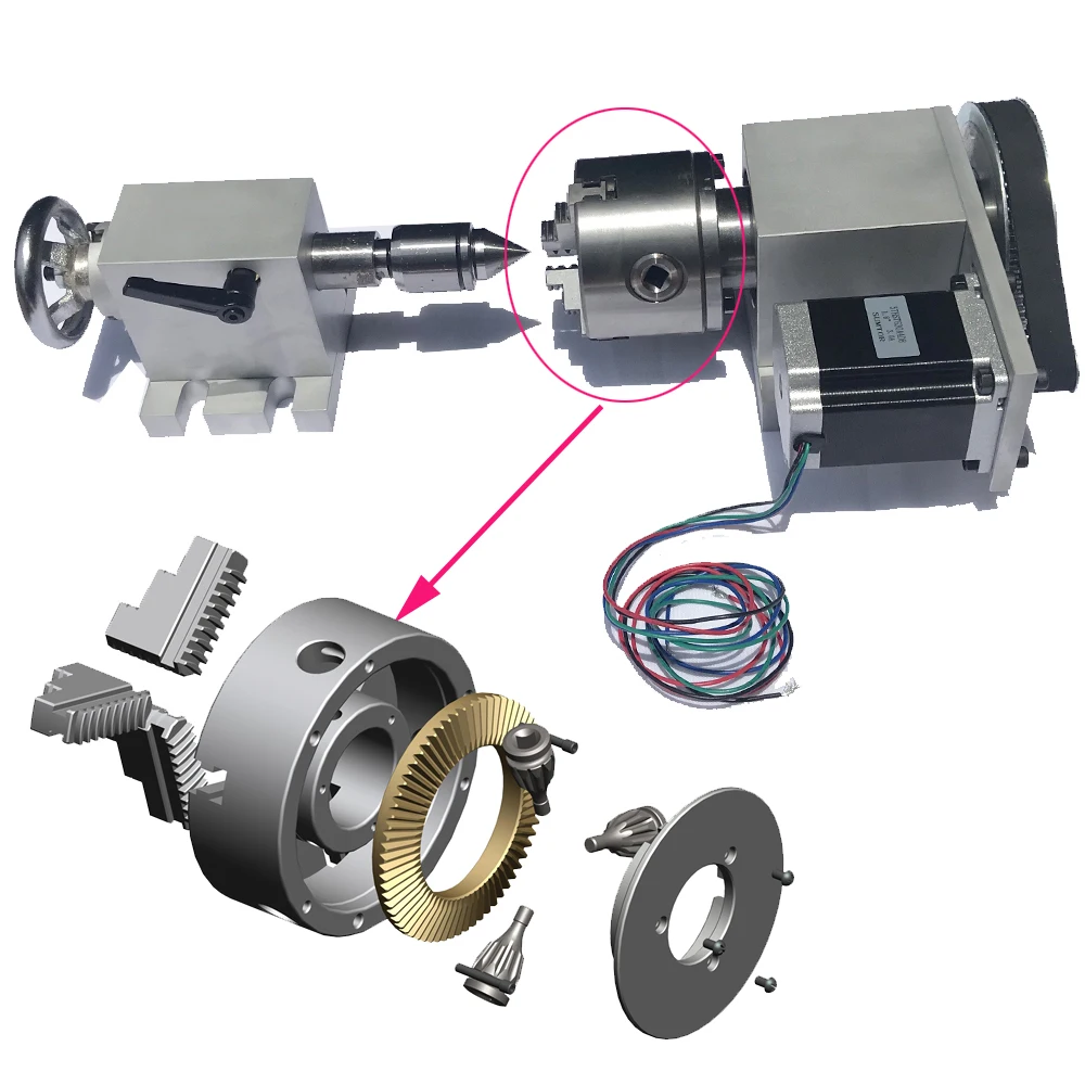 CNC 4th Rotary Axis K11 3Jaw Chuck 80mm/3.15 Inch Dividing Head+ MT2 Tailstock + Driver for Mini CNC Router Woodwork Driver