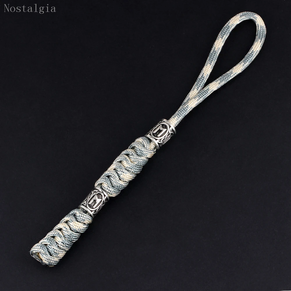 Nostalgia Viking Keychain with Beads Thor\'s Hammer and Scandinavian Viking Rune Bead Accessories Paracord Keychain for Men Women