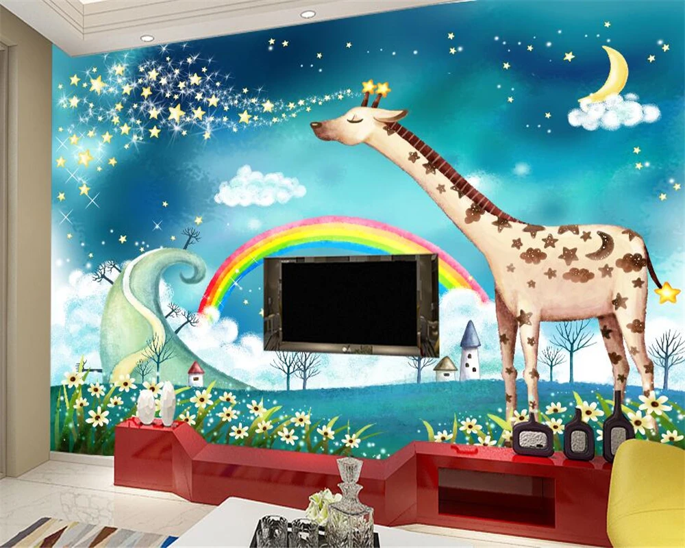 Beibehang wallpaper for walls 3 d Modern 3d wallpaper murals rainbow cartoon giraffe fantasy children room background wallpaper