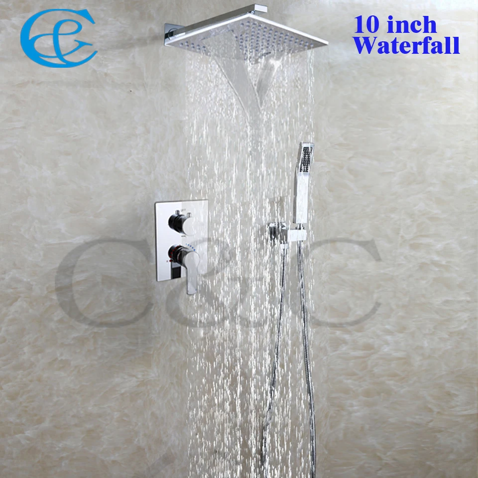 10 Inch Square Rain Waterfall Shower Head Bathroom Products Hot And Cold Rain Bath Shower Faucet Set