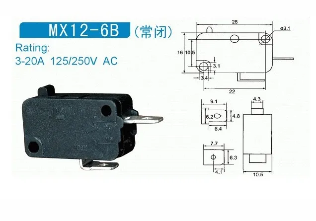 Original new 100% microwave oven switch of rice cooker MX12 2pin normally closed 16A250V