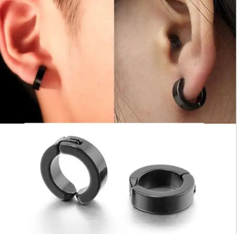 

Lot 50pcs Hoop Circle Earrings Men/Women Ear Studs/Earring Stainless Steel No Hole Clip on Hoop Ring PUNK EMO New