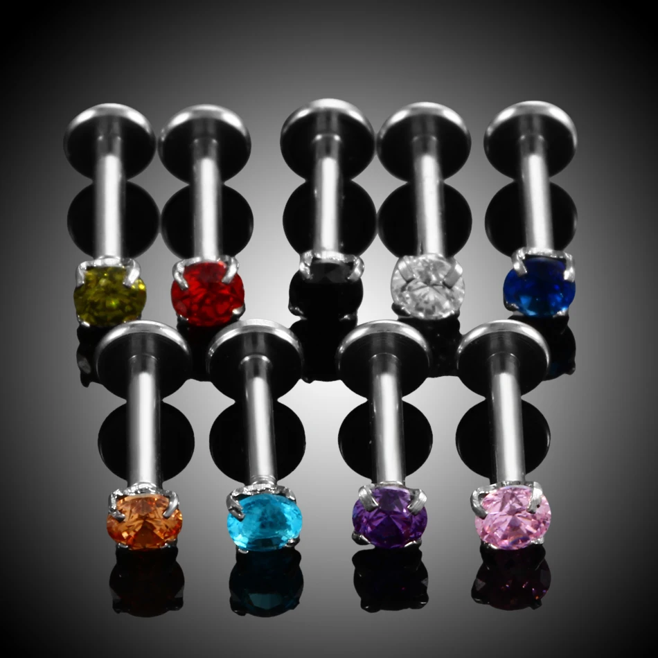 1PC Steel Crystal Labret Stud Lip Monore Ring Internally Threaded Prong Gem Ear Tragus Helix Orelha Cartilage Piercing Jewelry