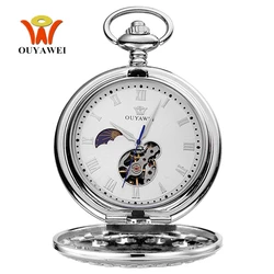 OYW – montre de poche pour hommes, remontage à la main mécanique, argent, squelette, cadran en acier, collier chaîne pendentif, Vintage, montres Fob