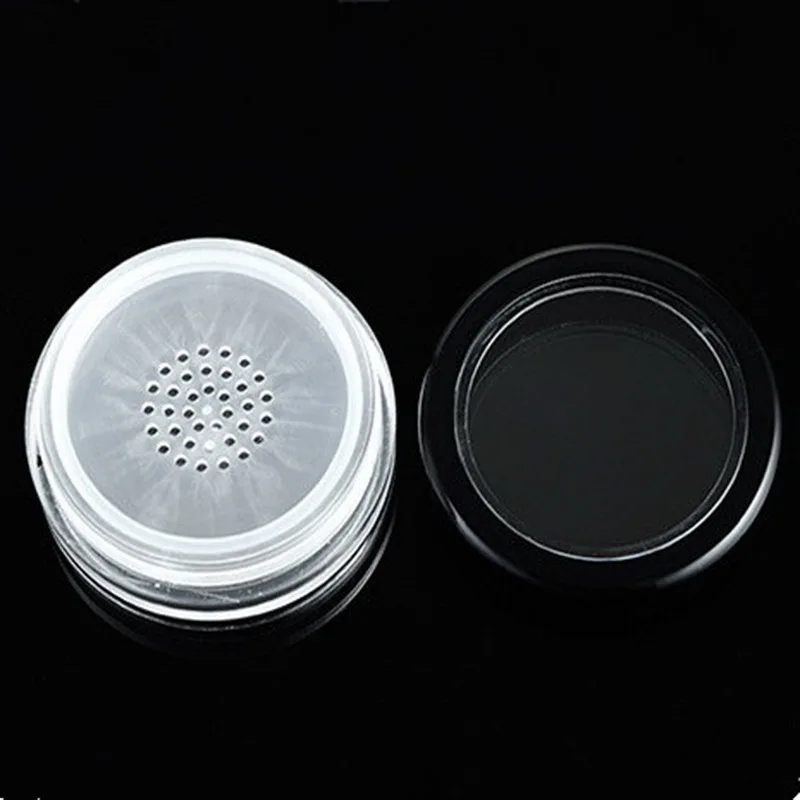 10pcs/Lot 10g Black Clear Cap Loose Powder Compact With The Grid & Lid PP Powder Jar Packing Container Empty Powdery Cake Box