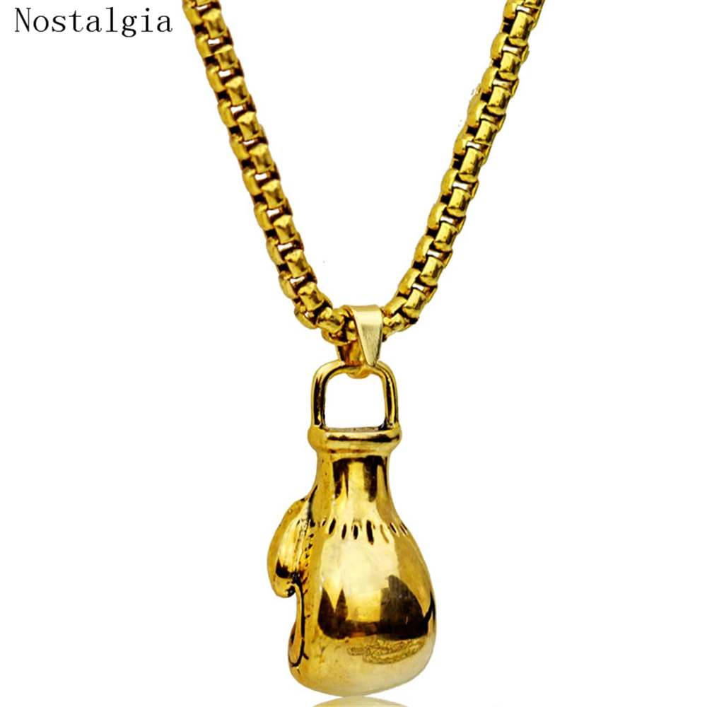 Stainless Steel chaiMuay Thai Boxing Glove Charm Pendant Necklace Gold-Color Sport Style Gym Athlete Statement Necklace Men gift