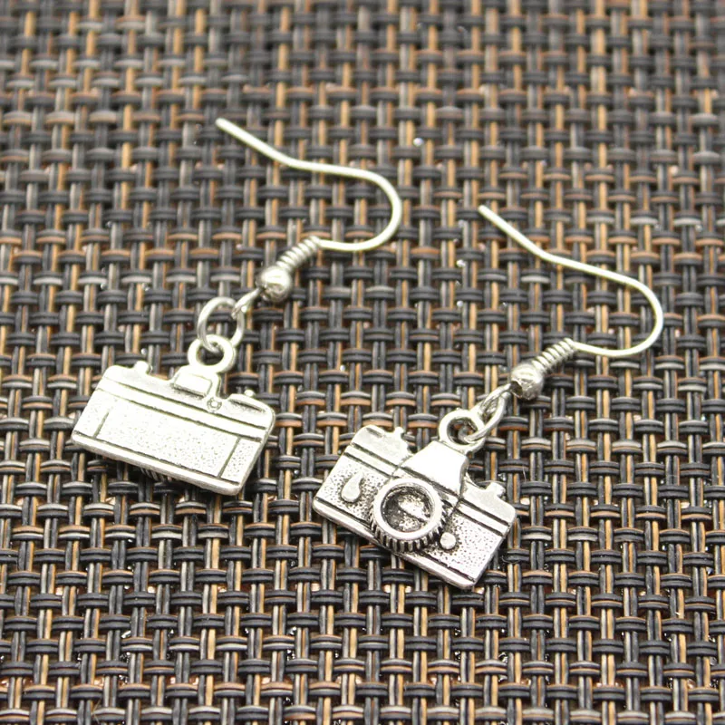 Antique Silver Color Color Camera Charm Drop Earring, Dangle Earrings For Womens