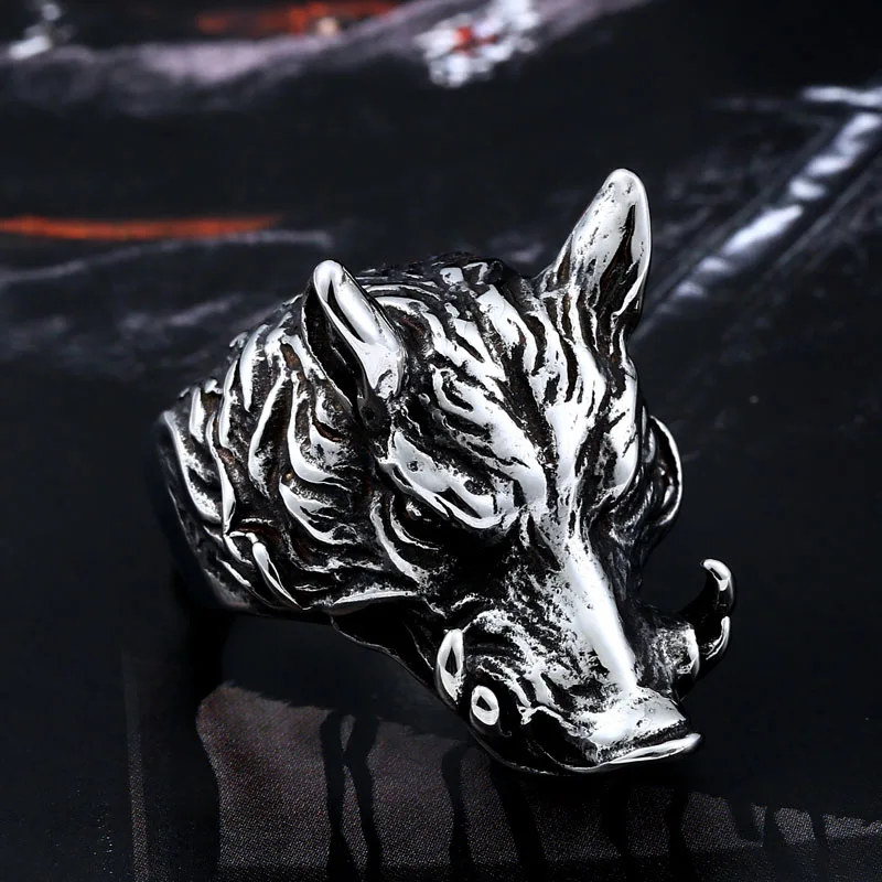 Beier new store 316L Stainless Steel high quality Pig  Men Punk Fashion Hop Mens Wild Boar Ring Male Jewelry LLBR8-333R