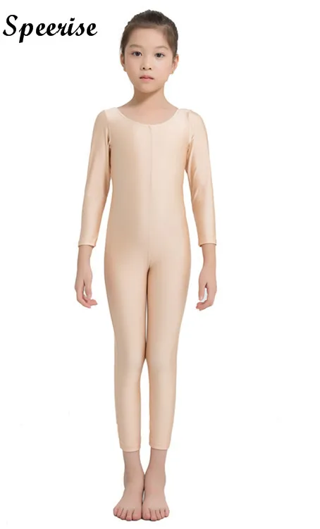 SPEERISE Children Fresh Long Sleeve Unitard Skin Tight Jumpsuit Spandex Full Body Scoop Neck Ballet Costumes for Kids