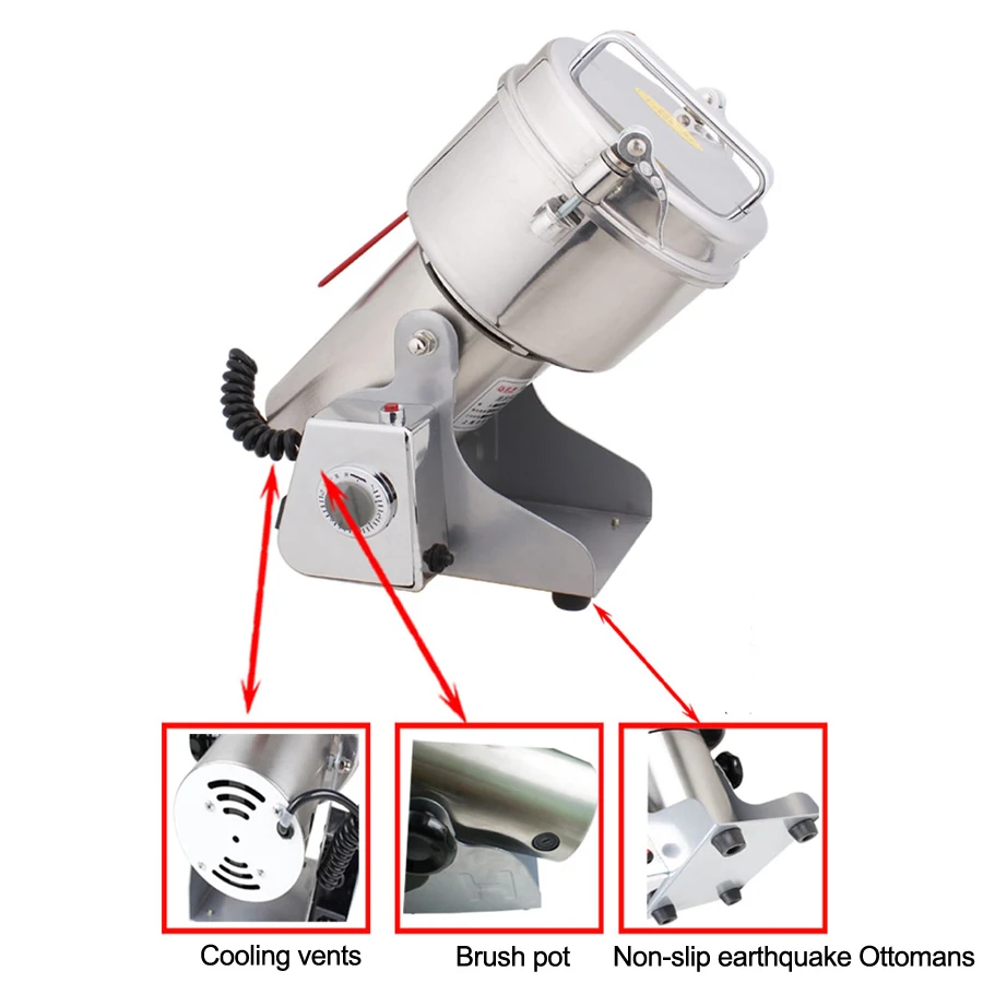 2025 신형 YB-1500A 전동 분말 분쇄기 스테인리스 스틸 분쇄기 1500g 로킹 분쇄기 (곡물/콩용)