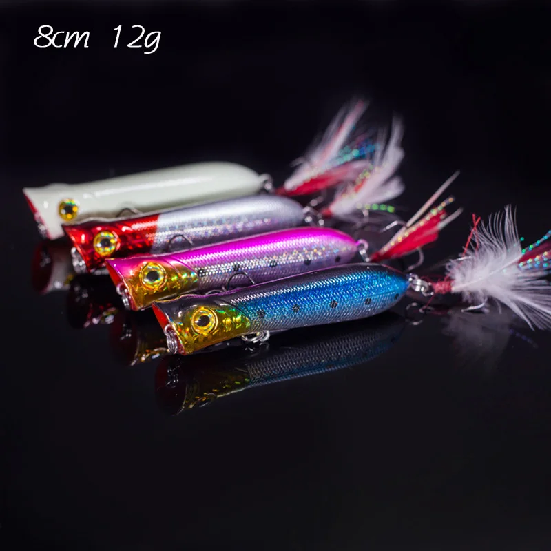 4 pieces 12 g/8 cm Popper fishing lure floating Plastic Hard Artificial bait wobble Fishing lures isca artificial crank bait