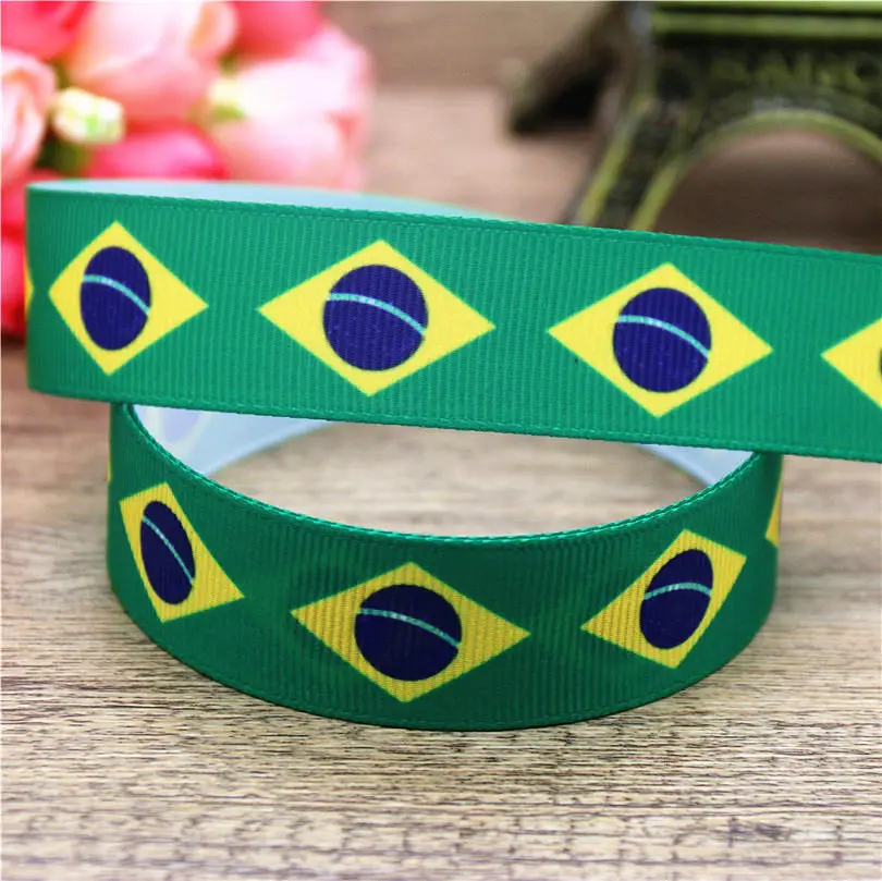 DHK 7/8\'\' 5yards brazil mexico gemany flag printed grosgrain ribbon Accessory hairbow headwear DIY decoration 22mm C1227