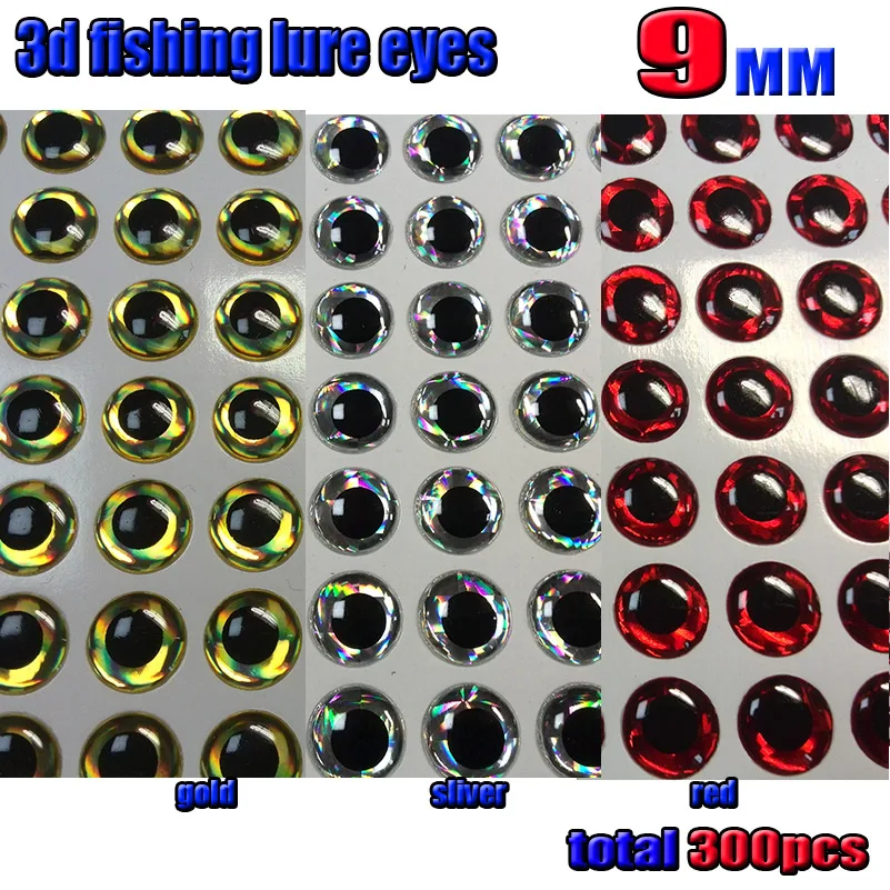 2016 new fishing lure eyes 9MM  silver 100pcs+ red 100pcs+gold 100pcs  in total 300pcs/lot