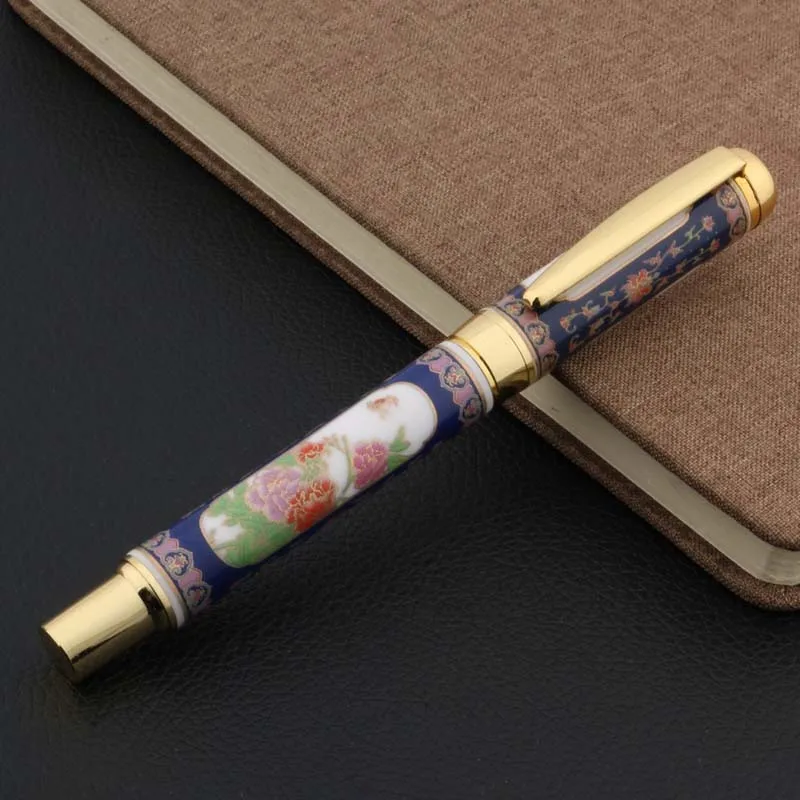 Blue And White CHINESE Porcelain With peony Flower Painting Rollerball Pen Stationery Office school supplies Writing