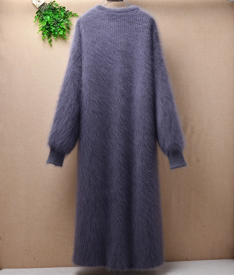 Lady women winter thicken warm long plush mink cashmere cardigan long sleeves loose angora fur knitwear sweater top coat mantle