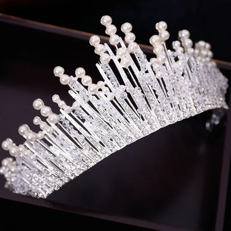 New Vintage Multilayer Luxury Silver color Crystal Pearl Tiara Crown Wedding Hair Accessories Bridal Party Jewelry Big Headbands