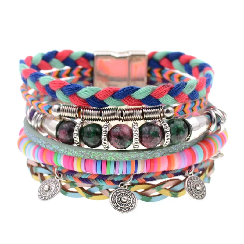 WELLMORE women bracelets leather bracelets natural stone beads beaded bracelets bohemia charm bracelets for women drop shipping