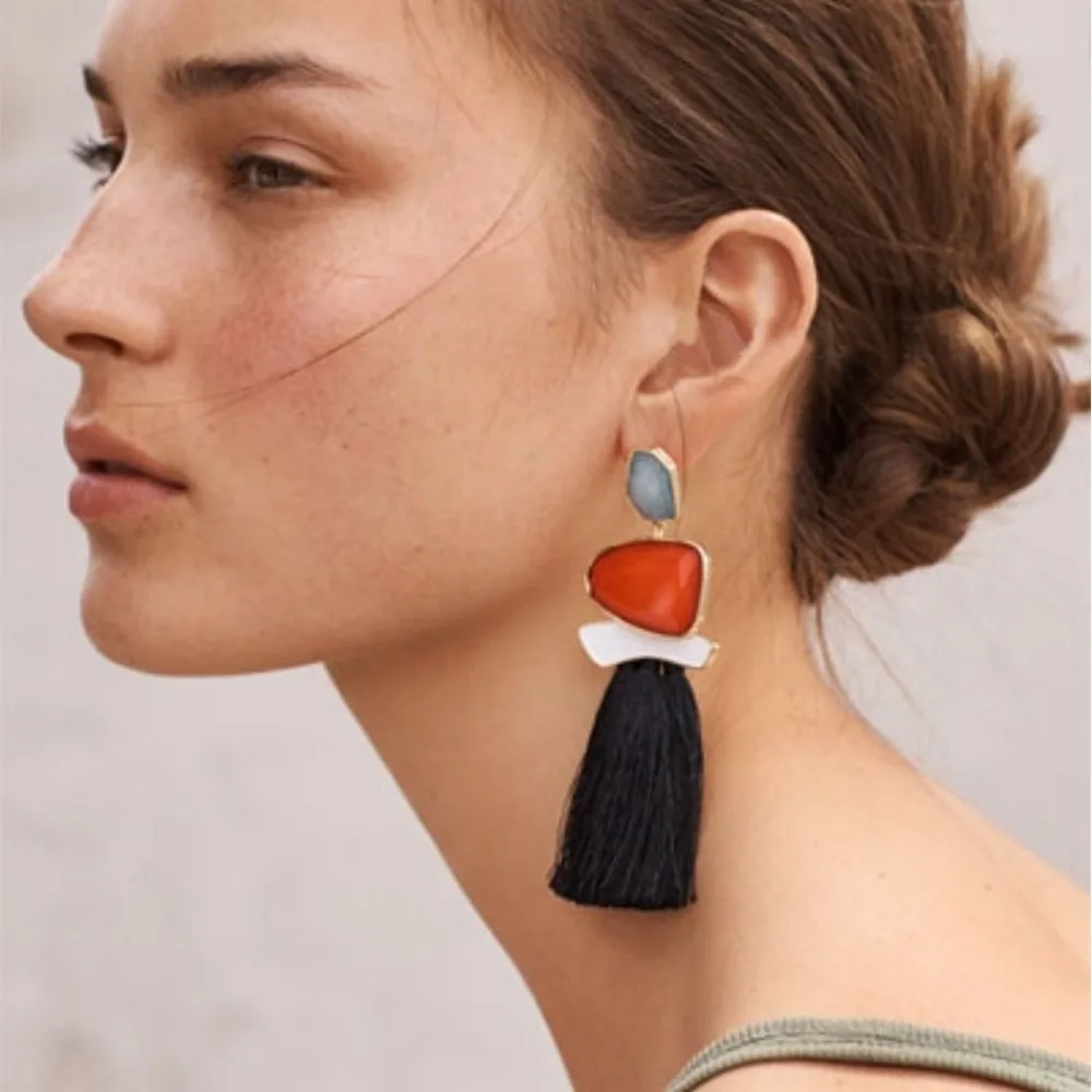 JURAN New Fringed Statement Drop Earrings Wedding Tassel Multicolored Hot Fashion STUD Earrings Jewelry Women 2024 Trend