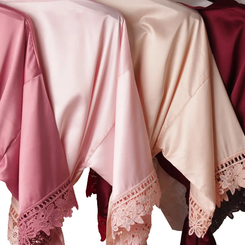 Bride Bridesmaid Lace Silky Satin Loungewear Monring robe A9007