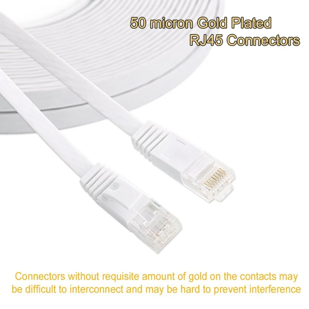 Branco liso do cabo 100ft dos ethernet do gato 6 com cabo de rede dos grampos de cabo cabo rápido do remendo dos ethernet com conectores rj45 snagless 30m