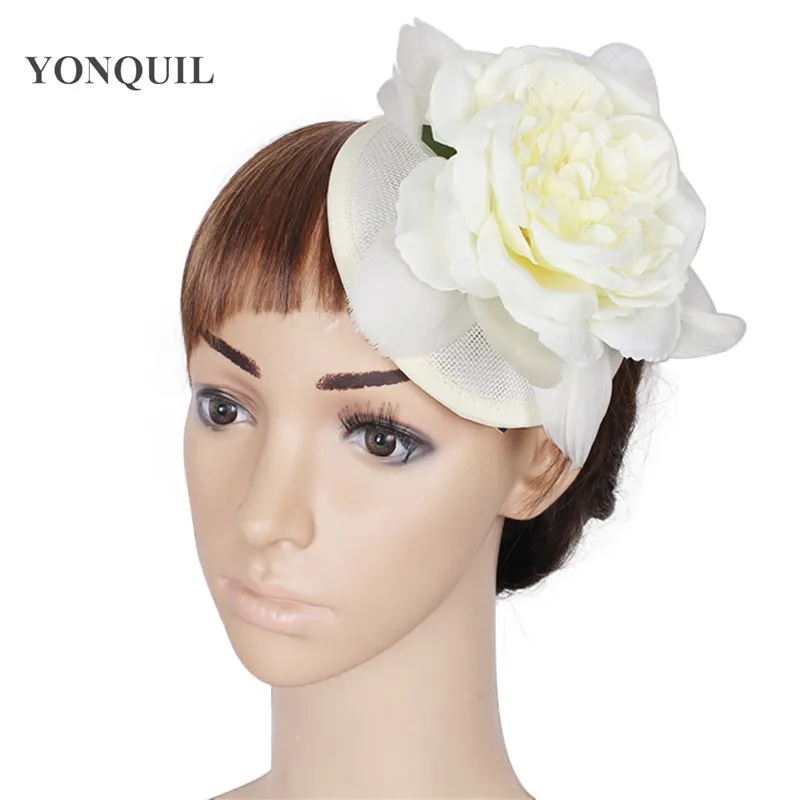 

New Elegant Lady Fashion Flower Fascinator Millinery Hat Women Wedding Party Headband Handmade Hair Accessories With Hair Clips