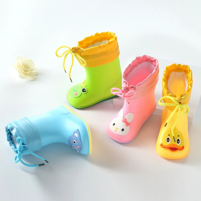 Autumn Winter Children Rain Boots Warm Plush Waterproof Kids Rain Shoes Boys Girls Baby Rubber Boots Soft PVC Snow Boots CSH789