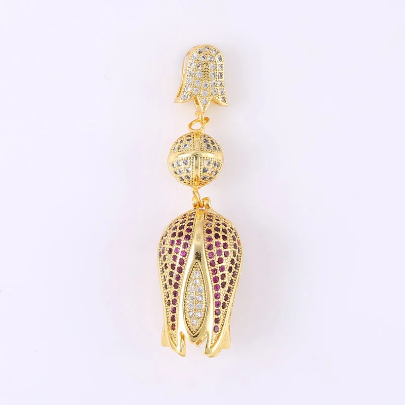 Hot Trendy Jewelry Colored Zircon Bud Charms Pendants For Bracelets & Necklaces Copper Micro Pave Dangle Charms Bijoux Berloque