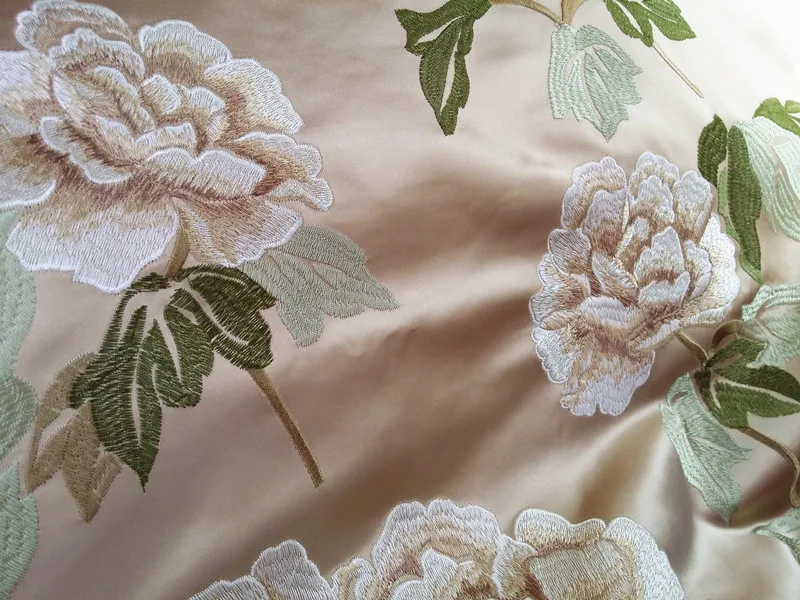 Deluxe Light Choco Big Flower Leaves Embroidery Silk Like Curtain Sofa Chair Pillow Upholstery Fabric 140cm Width sell by meter