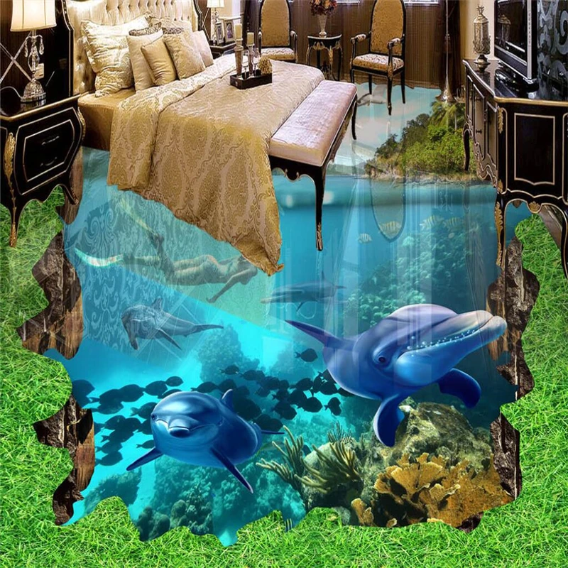 beibehang Sea World Fish Self-adhesive 3d floor wall paper wallpaper bedroom 3d flooring wall papers home decor 3d floor tiles