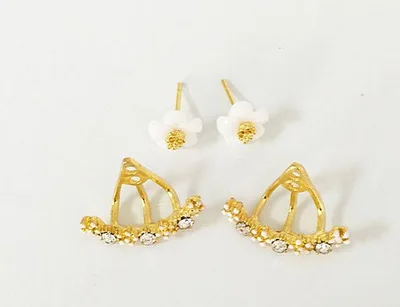 The New Flower Crystals Stud Earring For Women Rose Gold Color Double Sided Fashion Jewelry Earrings Female Ear Brincos Pending