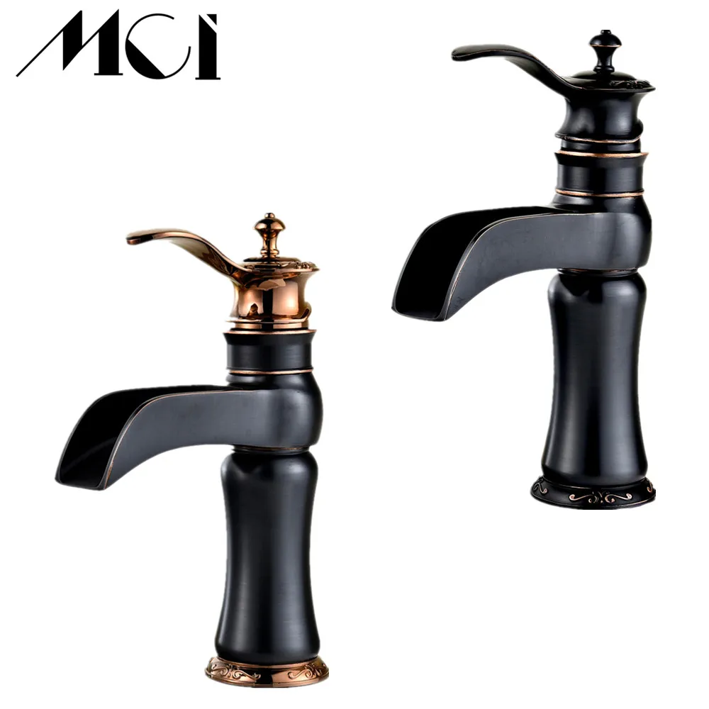 Torneira Black Waterfall Basin Sink Faucet Antique Brass Waterfall Basin Mixer Single Handle Mixer Tap Bathroom Waterfall Crane